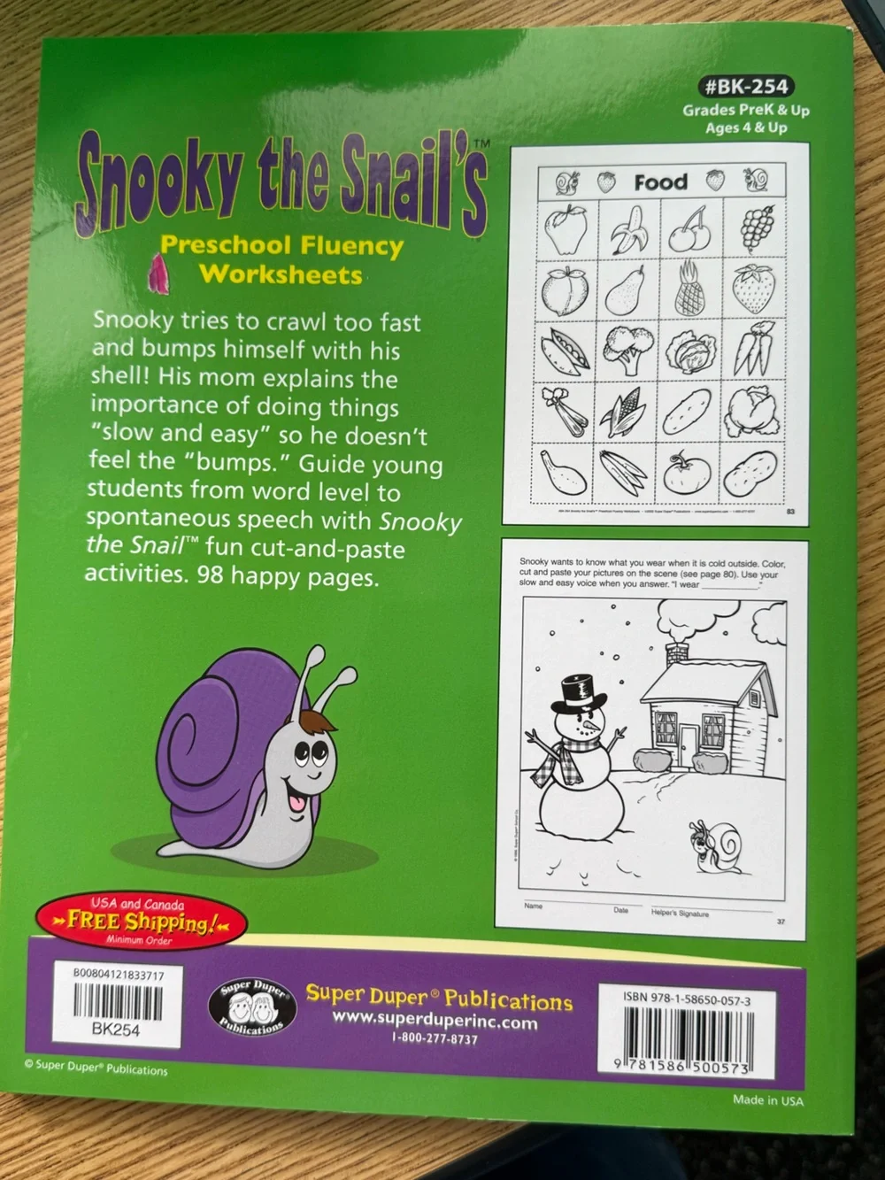 Snooky the Snail's Preschool Fluency Worksheets Super Duper Publications Speech